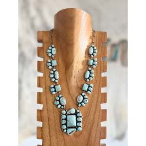 Louise Jim Natural Dry Creek Turquoise Sterling Silver Geometric Cluster <b>Set</b> <b>Beaded</b> Chains Diamond Pearl Religious Wedding Gift - Product Image 1