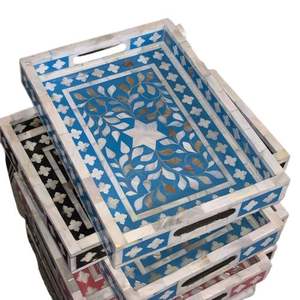 Bandeja de servicio hecha a mano con incrustaciones de hueso/incrustaciones de resina India más vendida hermosa bandeja de servicio con incrustaciones de hueso fabricante SCI - Product Image 2