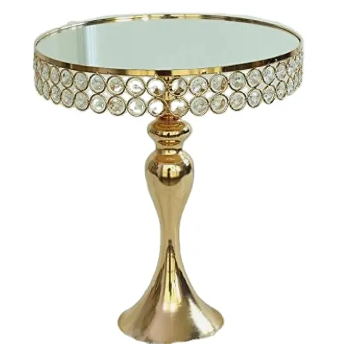 Kristallperlen-Oberrand Metallkuchen-Teller dekorativer Kuchenständer Luxus Hochzeit Herzstücke für Hochzeit Tisch Kuchen