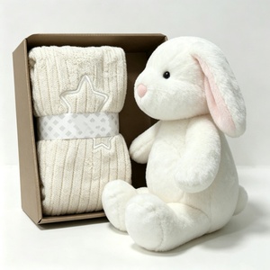 customized White Plush Rabbit Stuffed Animal <b>Toy</b> with Cream Knit Blanket Set <b>for</b> <b>Babies</b> 0-24 Months Unisex <b>Easter</b> Gift - Product Image 5