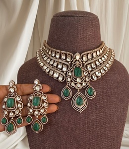 Beautiful High Quality Designer <b>Gold</b> Plated Moissanite Look <b>Necklace</b> <b>Set</b> With <b>Earrings</b> Women Traditional Wedding Wear Collection - Product Image 4