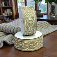 Bordures en dentelle brodées de paillettes sur base de velours écologique, sur mesure, de qualité supérieure, motif floral, style vintage pour mariage