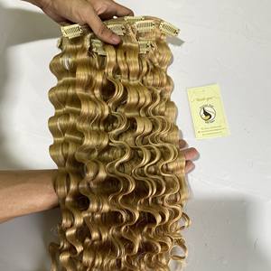 Extensions de cheveux humains avec clips, sans couture, européens, vierges, Remy, à reflets blonds, style vietnamien, vente en gros - Product Image 2