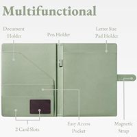 Organisateur de documents professionnel multi-poches en cuir PU avec fermeture magnétique, bloc-notes, emplacements pour cartes et porte-stylo