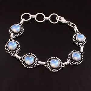 Pulsera de Plata de Ley con Piedra Lunar Arcoíris, Ajustable, con Gema Redonda, Joyería Hecha a Mano para Mujer, Proveedor Mayorista - Product Image 5