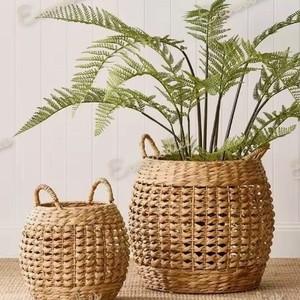 Juego de 2 macetas decorativas redondas de mimbre hechas a mano creativas para jardín, decoración de uso verde para interiores, maceta redonda de mimbre - Product Image 6