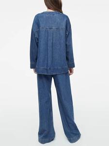 Abrigos informales de algodón con cuello en V para mujer, Chaquetas vaqueras holgadas para invierno con bolsillos para Otoño/Invierno - Product Image 5