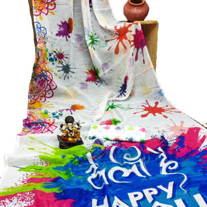 Holi Collection Saree à impression numérique en coton doux de style traditionnel avec de beaux glands pour les fêtes en soie - Product Image 1