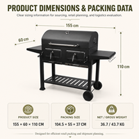 Barbecue à charbon XL certifié CE ETL GS EN 1860 avec fumoir, double tables latérales et hauteur réglable – Vente en gros OEM