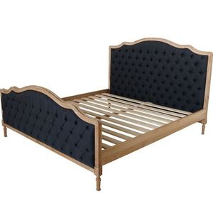 Lit en bois de teck massif fait à la main de Jepara France Fabrication de meubles de tapisserie d'ameublement rembourrés noirs - Product Image 1