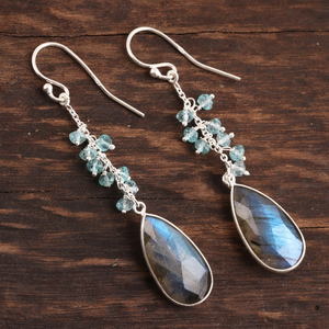 Boucles d'oreilles pendantes en argent sterling 925 faites à la main belle pierre précieuse de topaze bleue Labradorite pour la fabrication en gros de mode - Product Image 3