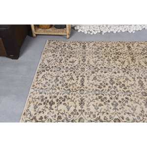 Alfombra turca Vintage Beige Marrón 5,9x8,2 pies Tejido plano de lana con patrón de retazos para decoraciones de sala de estar - Product Image 5