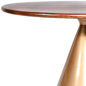 Mesa de Comedor con Base de Pedestal Redonda de Madera Maciza y Hierro en Tonos Marrón y Dorado, Acabado en Dos Tonos, Tablero de Madera de Mango Maciza, Mesa de Comedor Resistente para Cocina - Product Image 2