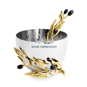 Cuenco de aluminio moderno para servir, diseño martillado con base de rama para ensalada, fruta, chocolate, nueces, fiesta, entretenimiento - Product Image 5