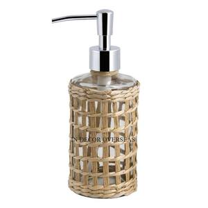 Distributeur de savon liquide en verre clair à texture cassée avec base en métal plaqué or de haute qualité et accessoires de lavage des mains à pompe - Product Image 5