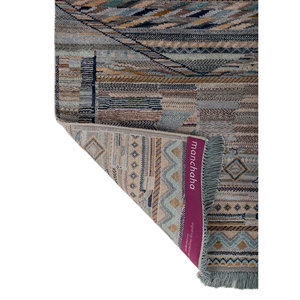 Tapis géométrique en laine et soie de bambou noué à la main Manchaha, gris et noir, rectangulaire, pour salon, couloir - Les-2862 - Product Image 5