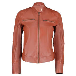 Chaqueta de Cuero de Cordero Auténtico para Mujer, Chaqueta de Motociclista Estilo Café Racer, Cuero Genuino de Primera Calidad, Elegante - Product Image 1