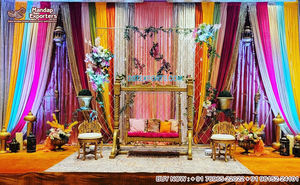 Muslim Heena Function Wedding <b>Decoration</b> Setup Stylish <b>Mehndi</b> Night Stage <b>Decoration</b> Colorful Wedding Sangeet Night Stage Decor - Product Image 4