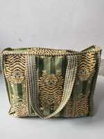 Borsa tote da donna indiana artigianale in cotone trapuntato morbido con fodera, chiusura a coperchio, fantasia floreale giungla, per viaggi invernali ed estivi, a spalla, due manici