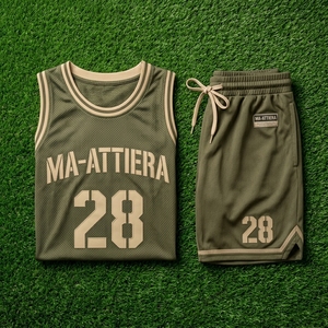 Conjunto de pantalones cortos de baloncesto verde oliva para hombre, uniforme deportivo sin mangas, número 28, ropa de equipo de entrenamiento atlético - Product Image 6