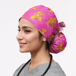 Bonnets de gommage pour queue de cheval Bonnet chirurgical en coton de haute qualité Bonnet de gommage pour infirmière avec doublure en satin Bonnet de docteur de taille réglable Style queue de cheval - Product Image 1