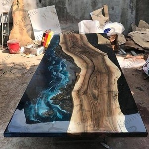 Shiny Finished Solid Acacia Wood High End Restaurant Size Dinning <b>Table</b> <b>Epoxy</b> <b>Resin</b> River Ocean Design <b>For</b> Luxurious Villa - Product Image 2