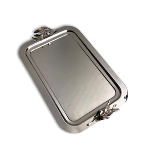 Plateau de service décoratif en métal en aluminium pour la cuisine Plateau de service fini brillant avec poignées en métal - Product Image 2