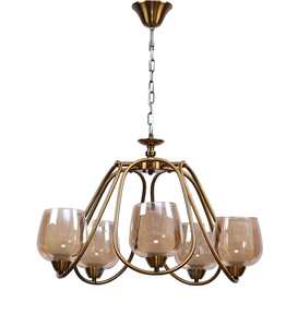 Lustre artisanal en métal et cristal ambre pour salon, finition polie, fabriqué en Inde - Product Image 3