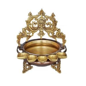 Urli en laiton de couleur or fait à la main avec des fleurs de forme ronde de qualité exclusive pour la décoration de mariage et de fête - Product Image 6