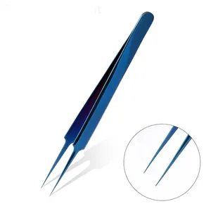 High Quality Stainless Steel Pro Straight tweezers in Blue Colors, Volume and Isolation tweezers, eyelash tweezers private label
