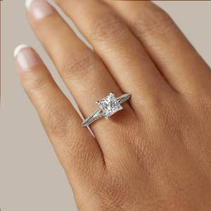 Princess Cut Diamond Knife Edge <b>Split</b> Shank Anniversary <b>Ring</b> for Women - Product Image 4