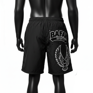 กางเกงว่ายน้ำชายผ้าไมโครไฟเบอร์โพลีเอสเตอร์ 140 GSM สีดำเข้ม พร้อมโลโก้แบบรีดร้อน ประดับคริสตัล ดีไซน์สั่งทำพิเศษ - Product Image 2