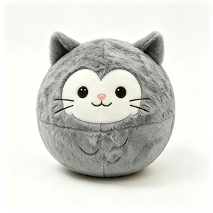 Custom Grey <b>cat</b> <b>plush</b>, Cute kitty stuffed animal, Round squishy <b>plush</b> toy, <b>Cat</b> <b>plush</b> pillow - Product Image 1