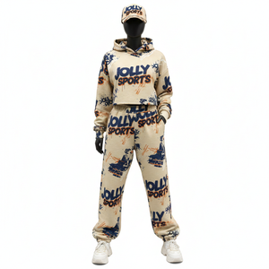 Survêtement en polaire polyester de qualité supérieure pour femmes, 300 GSM, beige, marine, orange, style imprimé, impression de logo personnalisé, survêtements grande taille - Product Image 1