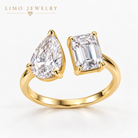 Bague de fiançailles 3CT Toi et Moi en or jaune 14K avec diamant de laboratoire taille poire émeraude, certifié IGI, bijoux personnalisés OEM ODM en gros