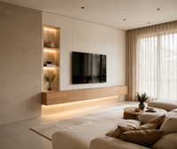 Meuble mural TV flottant minimaliste moderne KEJIA avec éclairage LED, finition bois