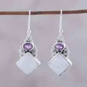 Boucles d'oreilles en améthyste et pierre de lune faites à la main, en argent sterling 925, bijoux à pendentif, cadeau élégant pour femmes, style bohème - Product Image 6