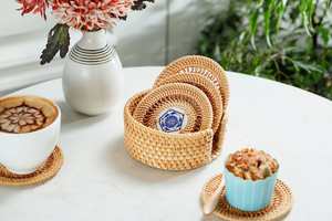 Best Selling Handmade Rattan Placemats and <b>Coasters</b> Set - Stylish Bamboo and Wicker with <b>Ceramic</b> Drink <b>Coasters</b> - Product Image 4