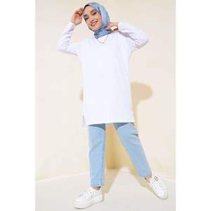 Túnica básica de manga larga para mujer en blanco-Blusa básica Camisa - Product Image 2