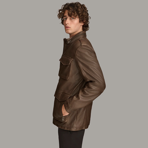 Veste de terrain en cuir pour homme, cuir véritable de qualité supérieure, vêtements d'extérieur, plusieurs poches, style classique, mode décontractée, fabricant OEM ODM - Product Image 3