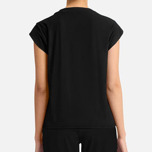 เสื้อสแปนเด็กซ์แขนสั้นสำหรับผู้หญิงผ้าสแปนเด็กซ์แห้งเร็วสีดำมีกระเป๋าหน้าอก - Product Image 5