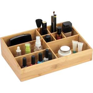 MSV - 10 Compartment <b>Makeup</b> Organizer - ISALYS Range - Natural Bamboo - Multifunctional <b>Storage</b> <b>Box</b> for Cosmetics and - Product Image 2
