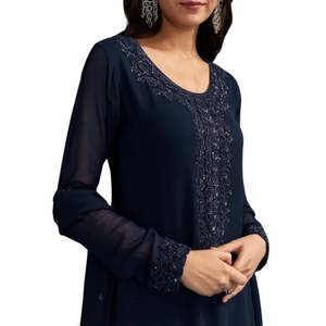 Traje azul marino Georgette Sharara con Kurta bordado y Dupatta para fiestas al por mayor, recepciones festivas y a granel - Product Image 5