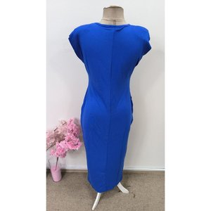 Robe longue rembourrée à manches courtes pour femme avec détail poche et fente, viscose, 31501 - Product Image 6