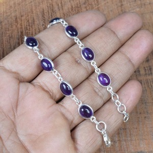 Pulsera clásica de plata maciza 925, joyería para mujer, Plata de Ley 925, amatista, piedras preciosas, estilo bohemio, pulsera hecha a mano, regalo - Product Image 2