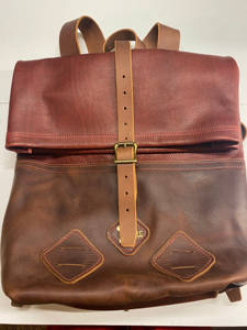 Unisex Minimalist Leather <b>Roll</b> Top <b>Backpack</b> Neutral Tones Rucksack For Couples Versatile Travel Bag LRTB-0198 - Product Image 6