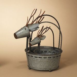 Seau de Noël en métal avec motif de Noël classique parfait pour la décoration rustique d'hiver ou le style intérieur saisonnier - Product Image 1