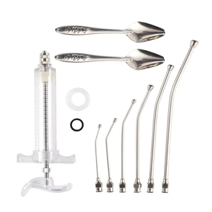 Seringue d'alimentation pour animaux de haute qualité 20ml 50ml, kit d'aiguilles, 6 tubes de sondeage courbés en acier inoxydable, instrument vétérinaire d'alimentation - Product Image 2
