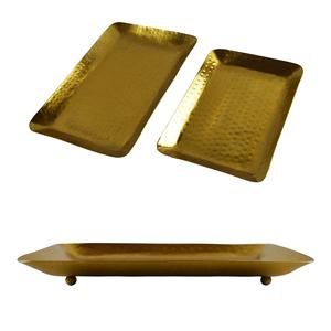 Ustensiles de cuisine Plateau de service rectangulaire Design en bois naturel Poignée en métal multiple Finition argentée Design Plateau en bois brun - Product Image 3