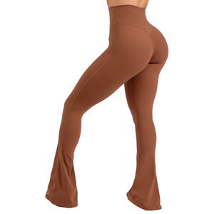 Pantalones de Yoga para gimnasio de cintura alta para mujer, mallas acampanadas de Color sólido personalizadas con función de levantamiento de glúteos - Product Image 6